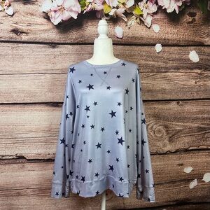 Women’s Grey Stars Printed Comfy Sweatshirt Pullover Plus 2X